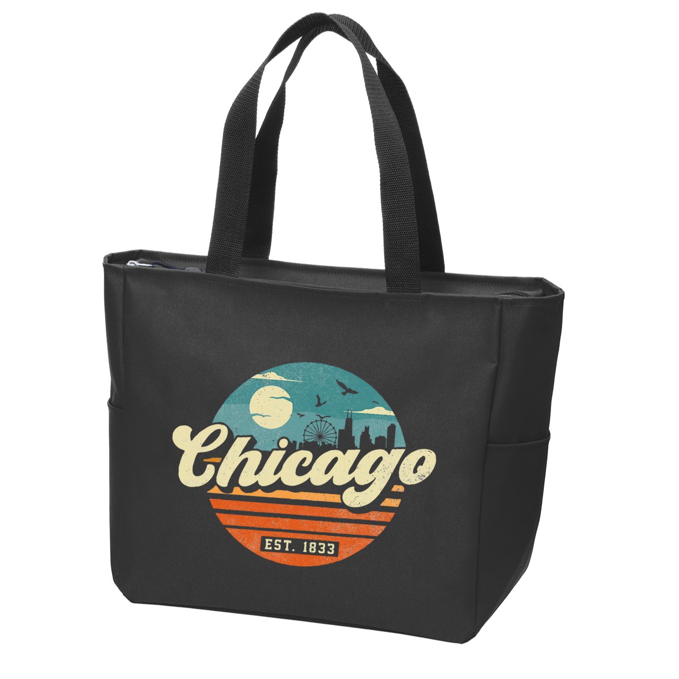 Chicago Illinois Retro Skyline Night Il Souvenirs Zip Tote Bag