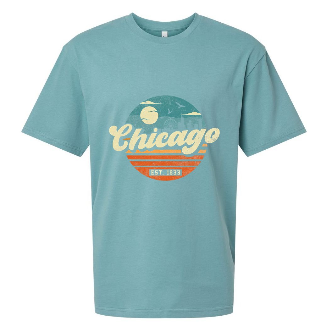 Chicago Illinois Retro Skyline Night Il Souvenirs Sueded Cloud Jersey T-Shirt