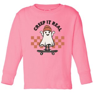 Creep It Real Cute Ghost Skateboard Lazy Halloween Costume Great Gift Toddler Long Sleeve Shirt