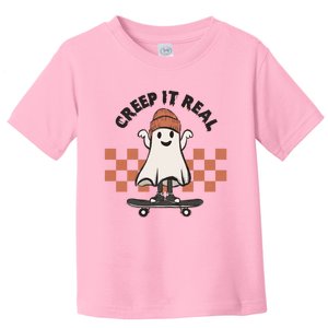 Creep It Real Cute Ghost Skateboard Lazy Halloween Costume Great Gift Toddler T-Shirt