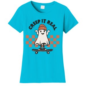 Creep It Real Cute Ghost Skateboard Lazy Halloween Costume Great Gift Women's T-Shirt