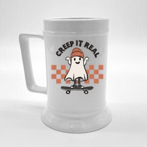 Creep It Real Cute Ghost Skateboard Lazy Halloween Costume Great Gift Beer Stein