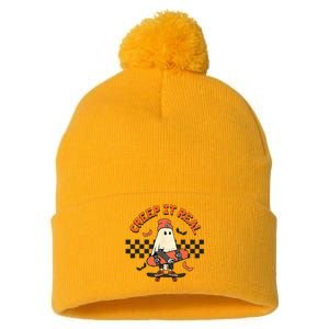 Creep It Real Skateboarding Ghost Retro Halloween Costume Pom Pom 12in Knit Beanie