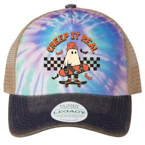 Creep It Real Skateboarding Ghost Retro Halloween Costume Legacy Tie Dye Trucker Hat