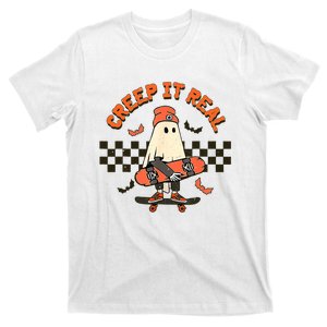 Creep It Real Skateboarding Ghost Retro Halloween Costume T-Shirt