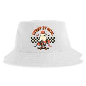 Creep It Real Skateboarding Ghost Retro Halloween Costume Sustainable Bucket Hat