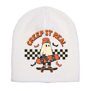 Creep It Real Skateboarding Ghost Retro Halloween Costume Short Acrylic Beanie