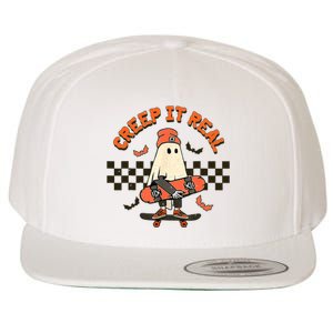 Creep It Real Skateboarding Ghost Retro Halloween Costume Wool Snapback Cap