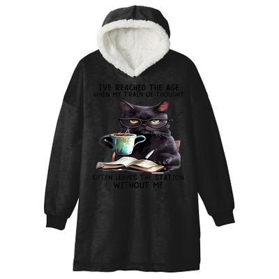 Cat Ive Reached The Age When My Train Of Thought Hooded Wearable Blanket