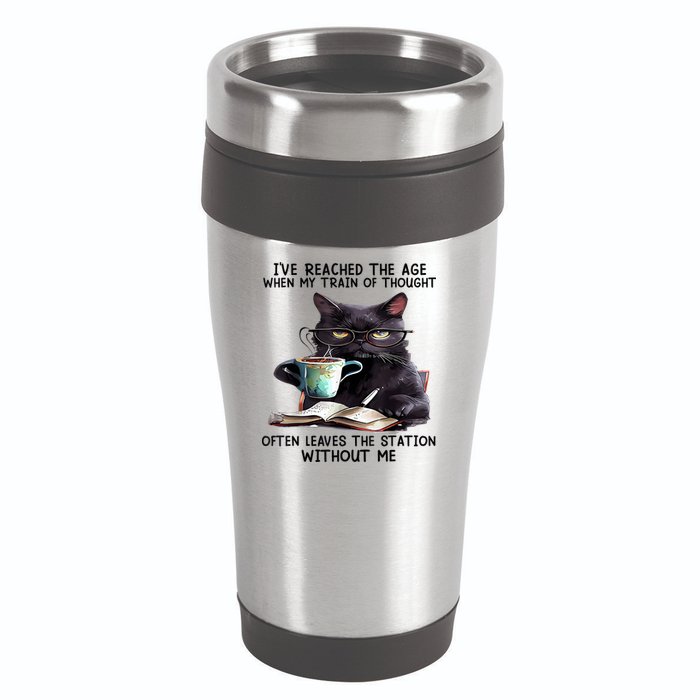 Cat Ive Reached The Age When My Train Of Thought 16oz Travel Tumbler