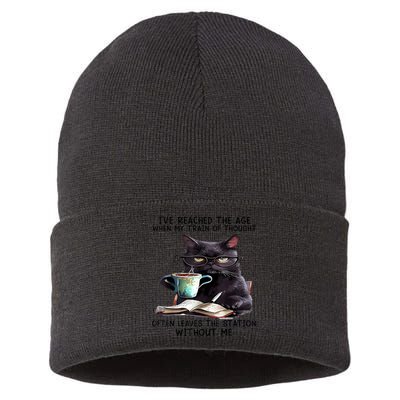 Cat Ive Reached The Age When My Train Of Thought Sustainable Knit Beanie