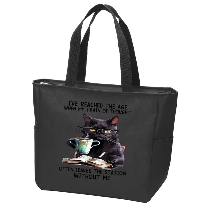 Cat Ive Reached The Age When My Train Of Thought Zip Tote Bag