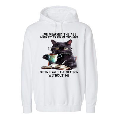 Cat Ive Reached The Age When My Train Of Thought Garment-Dyed Fleece Hoodie