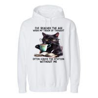 Cat Ive Reached The Age When My Train Of Thought Garment-Dyed Fleece Hoodie