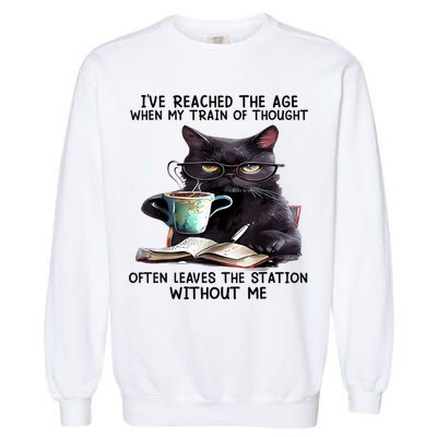 Cat Ive Reached The Age When My Train Of Thought Garment-Dyed Sweatshirt