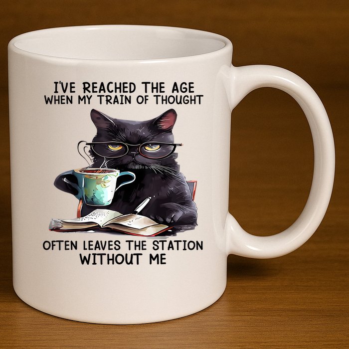Cat Ive Reached The Age When My Train Of Thought 11oz C Handle Ceramic Mug