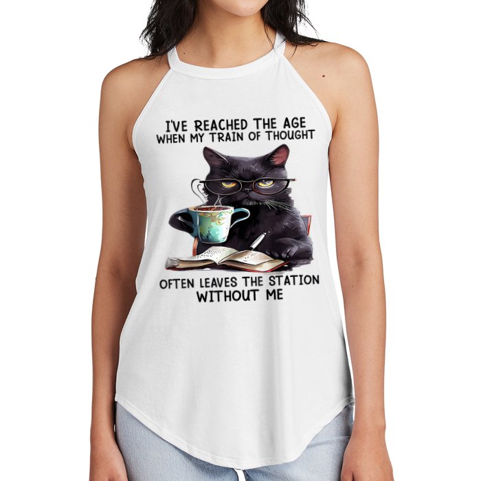 Cat Ive Reached The Age When My Train Of Thought Women's Perfect Tri Rocker Tank