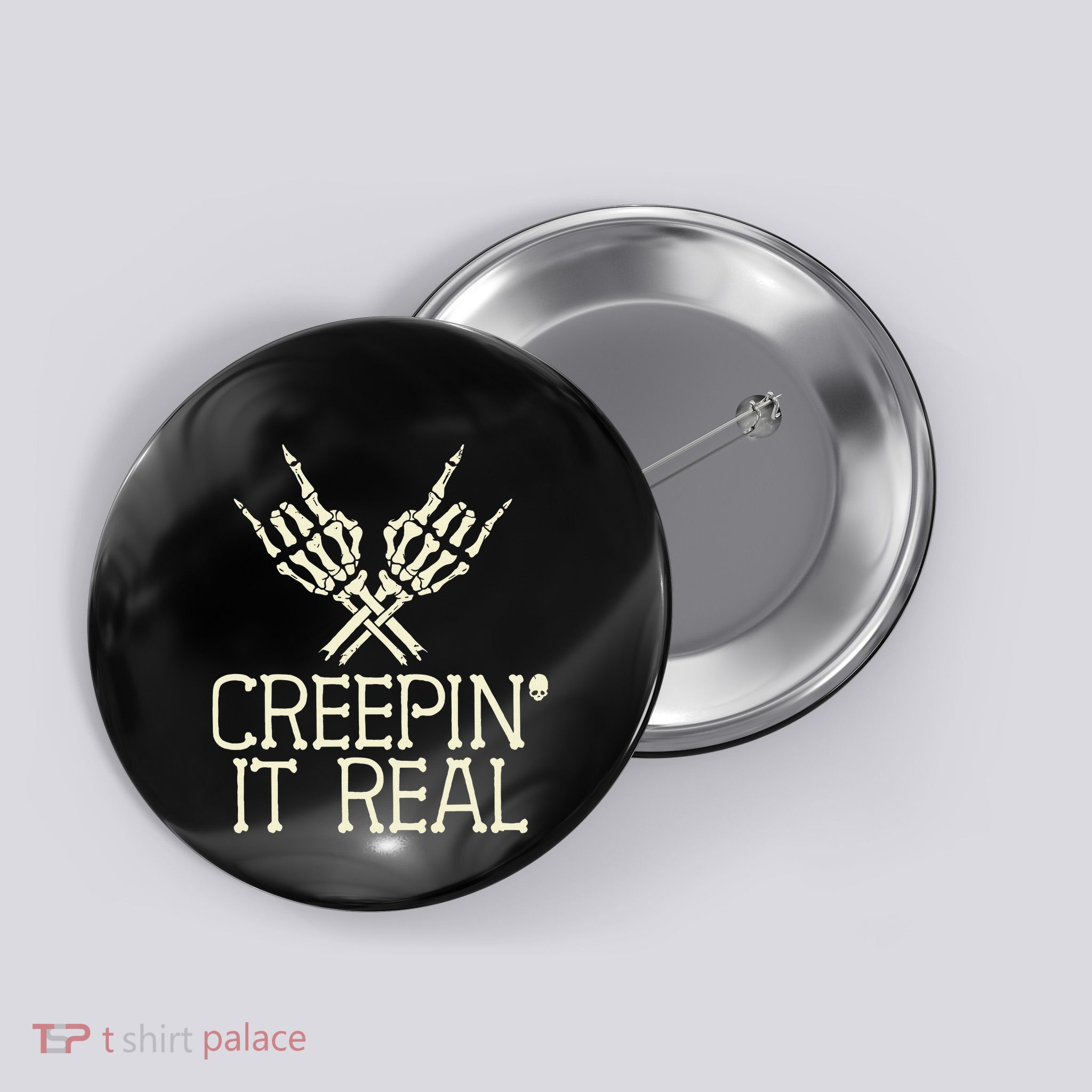 Creepin' It Real Funny Halloween Skeleton Button