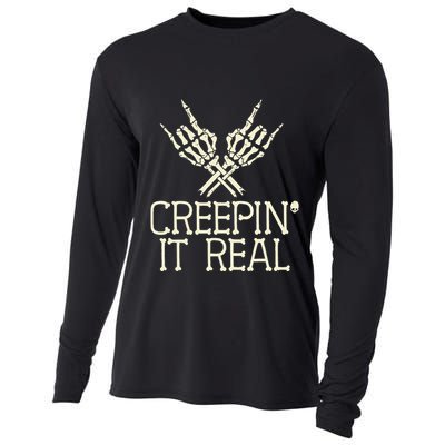 Creepin' It Real Funny Halloween Skeleton Cooling Performance Long Sleeve Crew