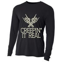 Creepin' It Real Funny Halloween Skeleton Cooling Performance Long Sleeve Crew