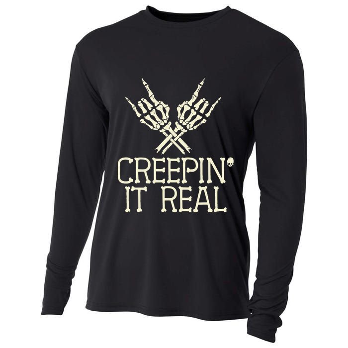 Creepin' It Real Funny Halloween Skeleton Cooling Performance Long Sleeve Crew