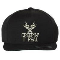Creepin' It Real Funny Halloween Skeleton Wool Snapback Cap