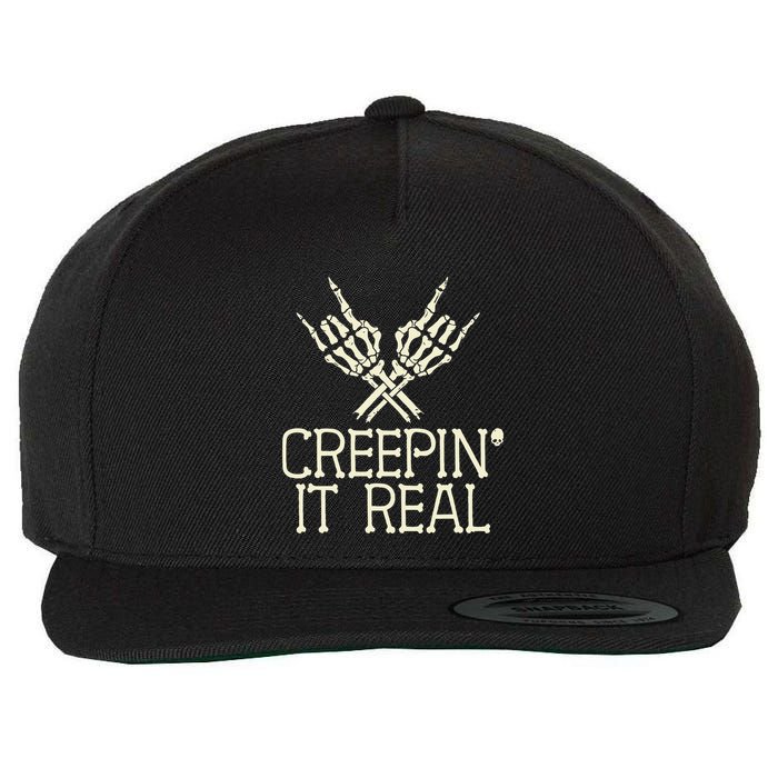 Creepin' It Real Funny Halloween Skeleton Wool Snapback Cap