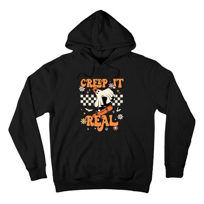 Creep It Real Retro Halloween Party Funny Ghost Skateboard Hoodie