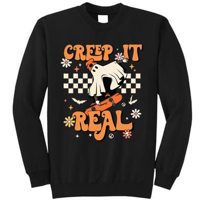 Creep It Real Retro Halloween Party Funny Ghost Skateboard Sweatshirt