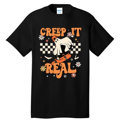 Creep It Real Retro Halloween Party Funny Ghost Skateboard Tall T-Shirt