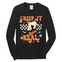 Creep It Real Retro Halloween Party Funny Ghost Skateboard Tall Long Sleeve T-Shirt