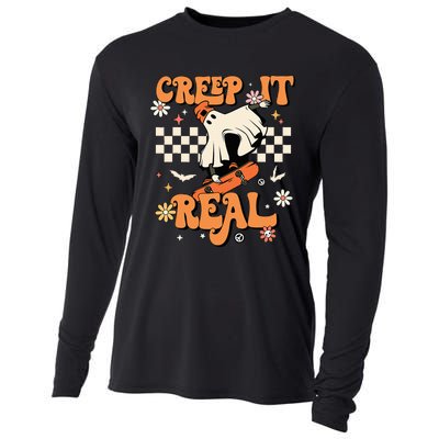 Creep It Real Retro Halloween Party Funny Ghost Skateboard Cooling Performance Long Sleeve Crew