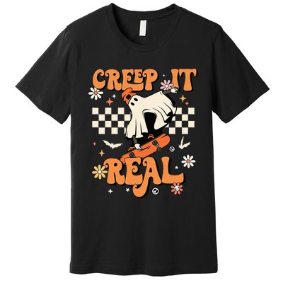 Creep It Real Retro Halloween Party Funny Ghost Skateboard Premium T-Shirt