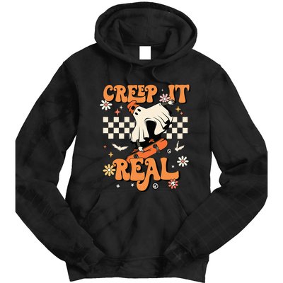 Creep It Real Retro Halloween Party Funny Ghost Skateboard Tie Dye Hoodie