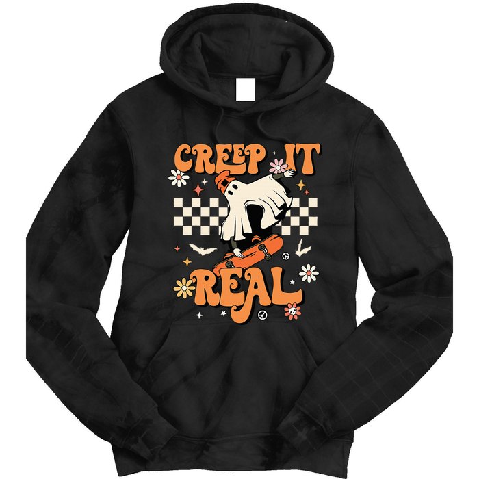 Creep It Real Retro Halloween Party Funny Ghost Skateboard Tie Dye Hoodie