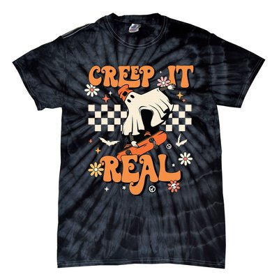 Creep It Real Retro Halloween Party Funny Ghost Skateboard Tie-Dye T-Shirt