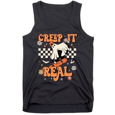 Creep It Real Retro Halloween Party Funny Ghost Skateboard Tank Top