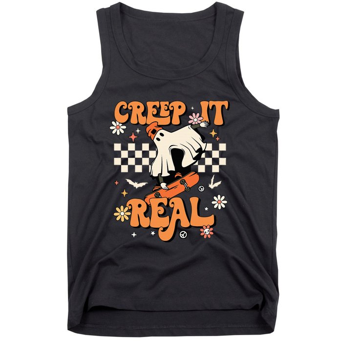 Creep It Real Retro Halloween Party Funny Ghost Skateboard Tank Top