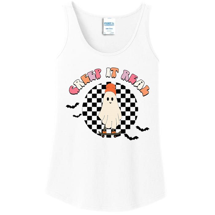 Creep It Real Ghost Halloween Sweating Sucks Skeleton  Ladies Essential Tank