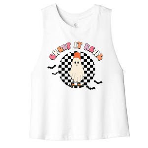 Creep It Real Ghost Halloween Sweating Sucks Skeleton  Women's Racerback Cropped Tank