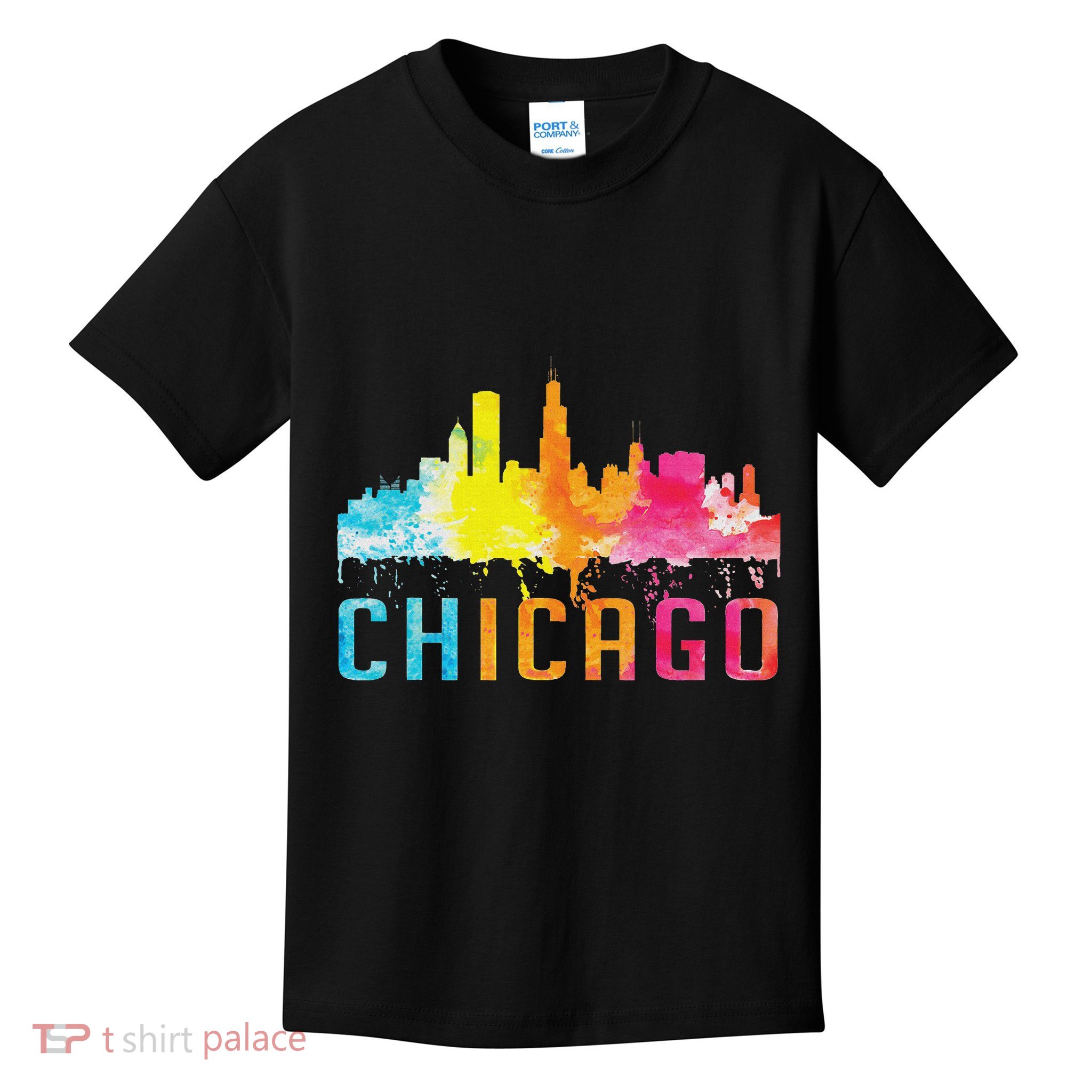 Chicago Illinois Retro Watercolour Skyline Souvenir Kids T-Shirt