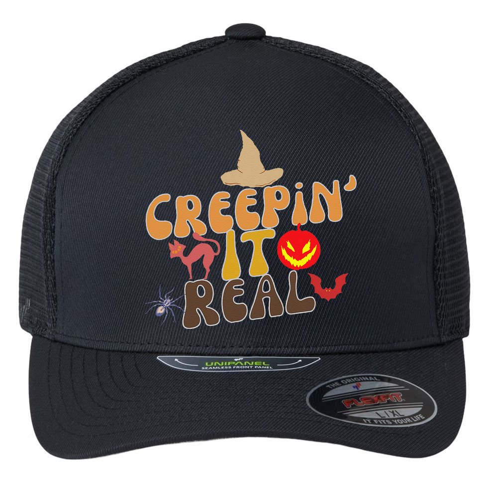 Creepin It Real Spooky Halloween Design Flexfit Unipanel Trucker Cap