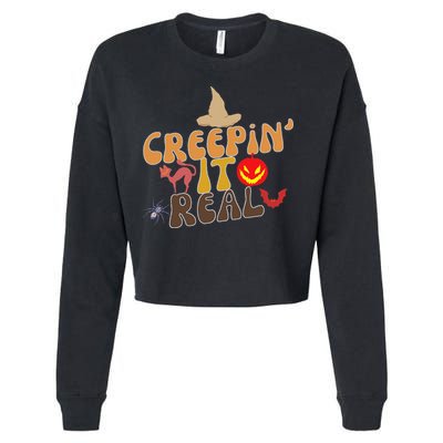 Creepin It Real Spooky Halloween Design Cropped Pullover Crew