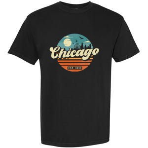 Chicago Illinois Retro Skyline Night Il Souvenirs Garment-Dyed Heavyweight T-Shirt