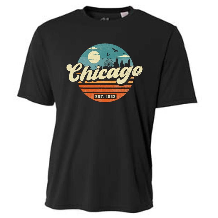 Chicago Illinois Retro Skyline Night Il Souvenirs Cooling Performance Crew T-Shirt