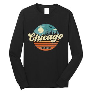 Chicago Illinois Retro Skyline Night Il Souvenirs Long Sleeve Shirt