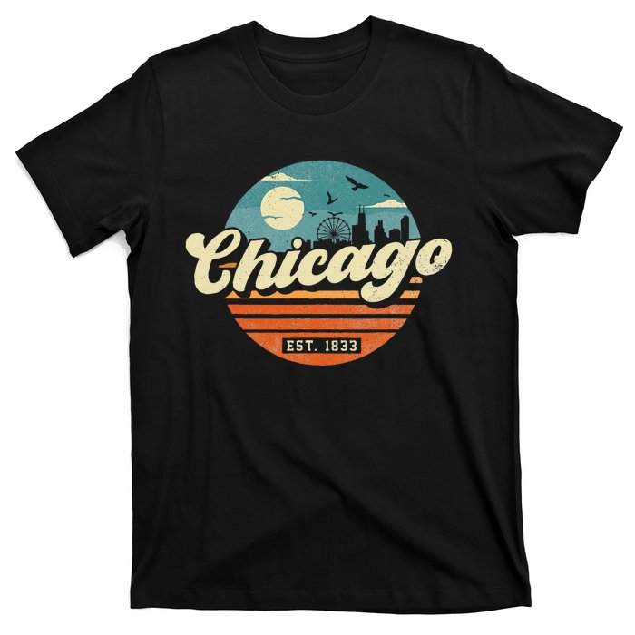 Chicago Illinois Retro Skyline Night Il Souvenirs T-Shirt