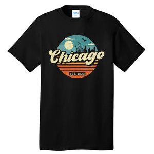 Chicago Illinois Retro Skyline Night Il Souvenirs Tall T-Shirt