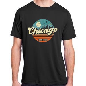 Chicago Illinois Retro Skyline Night Il Souvenirs Adult ChromaSoft Performance T-Shirt