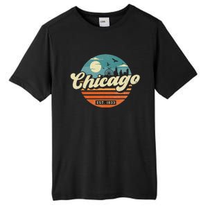 Chicago Illinois Retro Skyline Night Il Souvenirs Tall Fusion ChromaSoft Performance T-Shirt